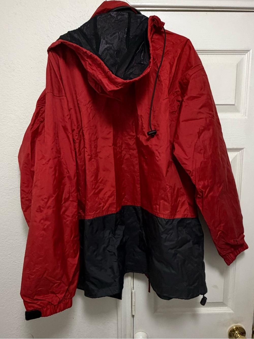 Two-Tone Red and Black Hooded Windbreaker